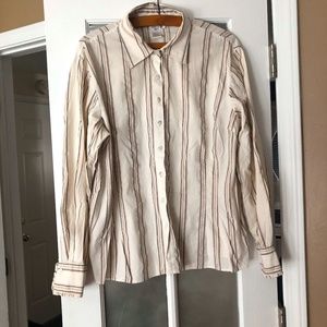 Pendleton Womens Blouse Ruffled Cuff Ivory Color with Striping